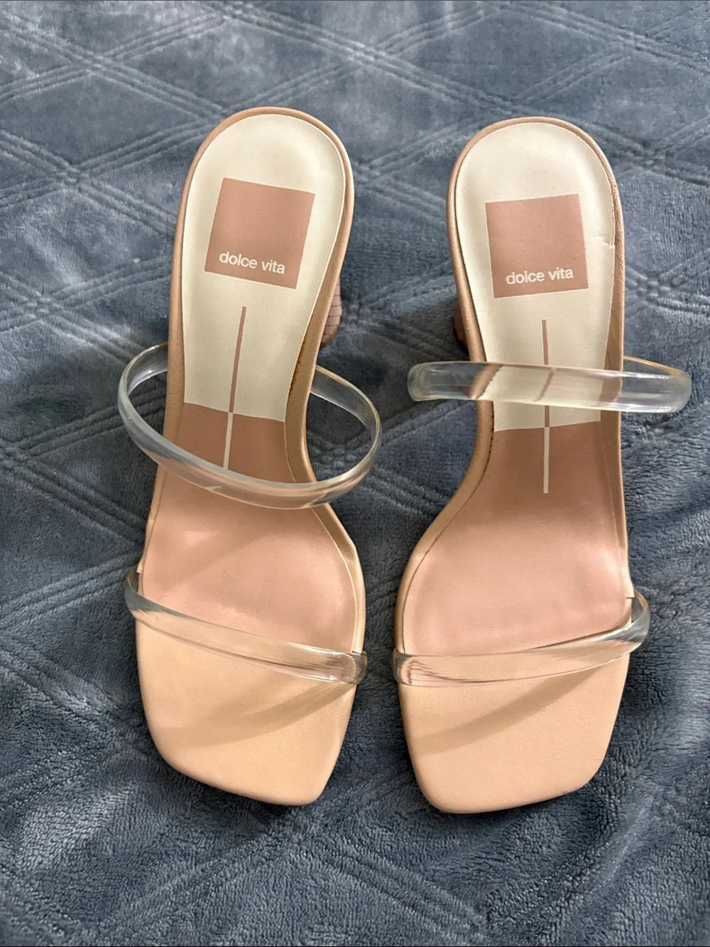 Dolce Vita Nude Block Heel Sandals with Clear Straps